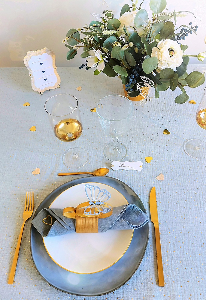 table mariage or papillons